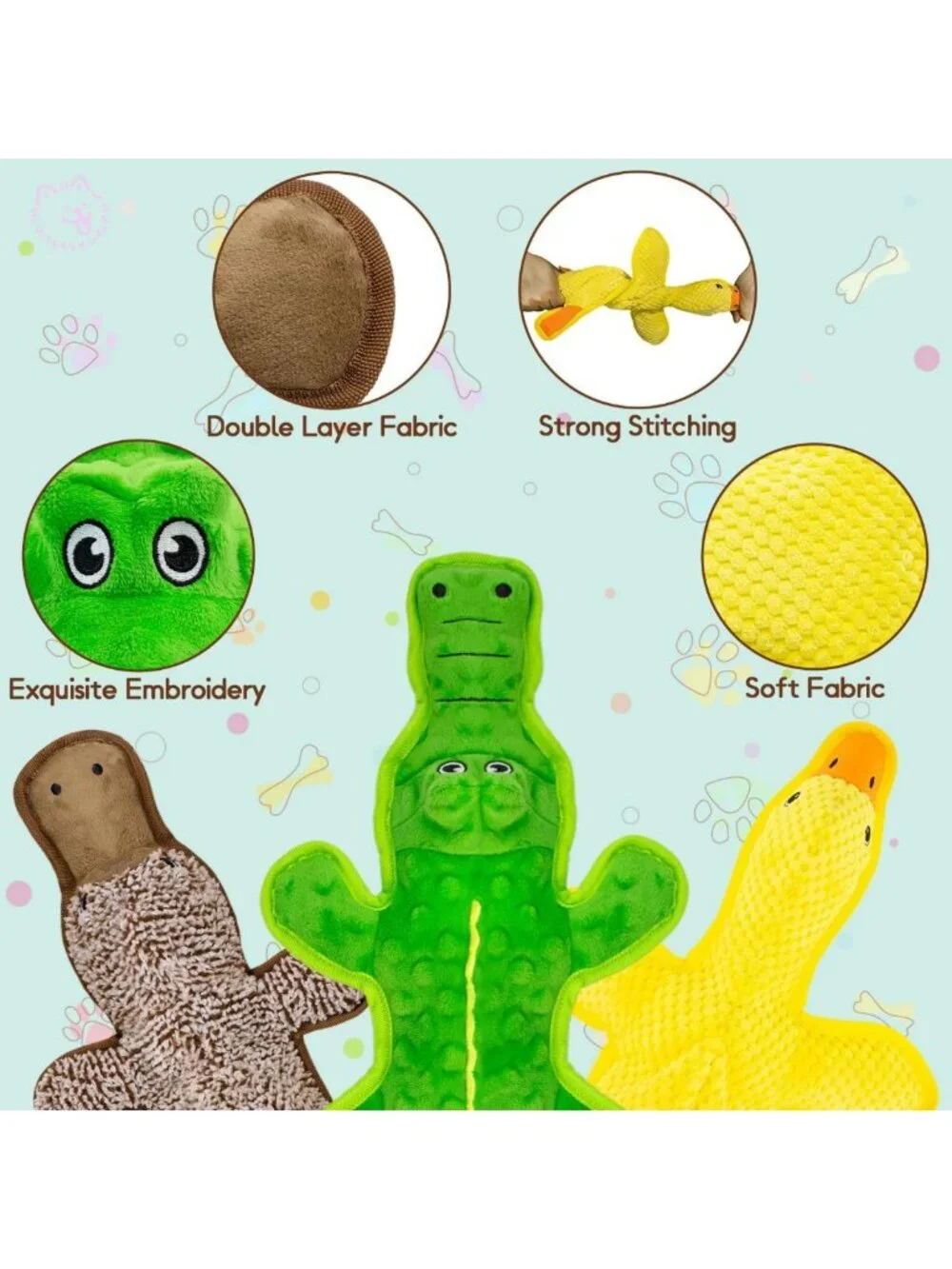 Durable No Stuffing Dog Squeaky Chew Toys - 3 Pack for All Breeds, Fun Gift!